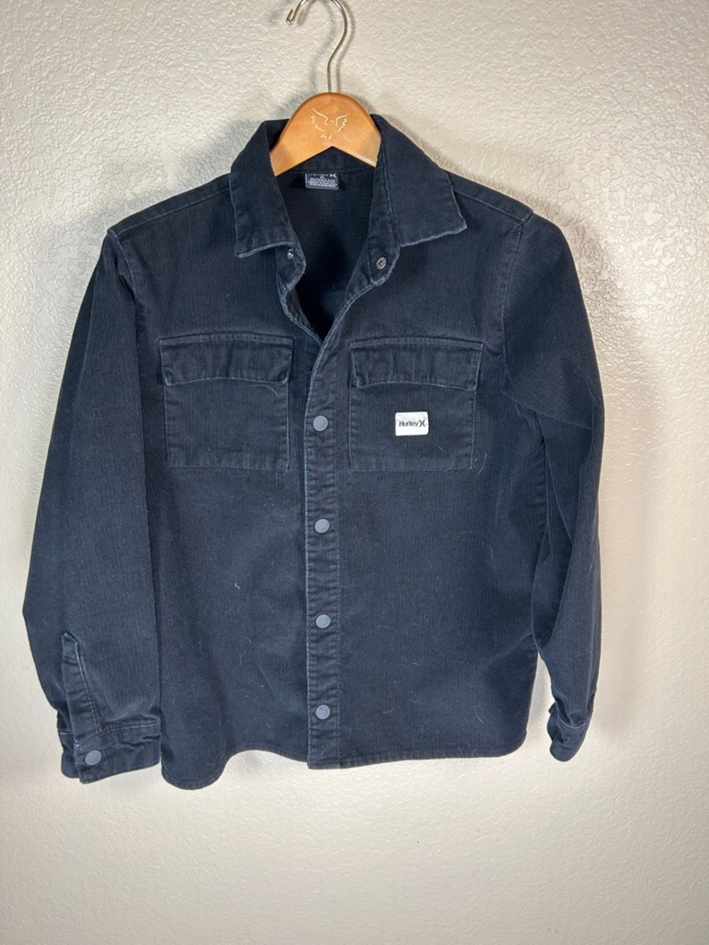 Hurley Black Corduroy Snap Front Shirt Jacket XL Men’s Shacket Logo Pocket